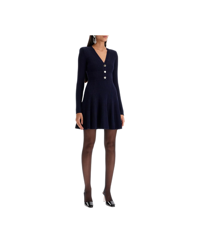 Navy Pointelle Knit Mini Dress