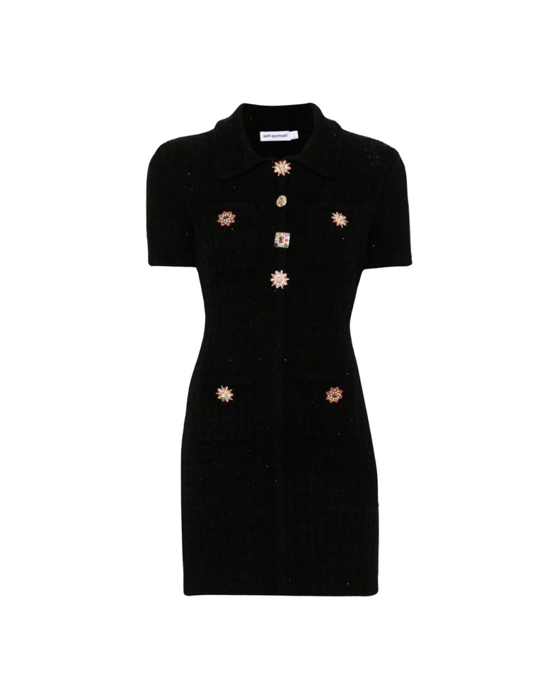 Black Jewel Button Knit Mini Dress