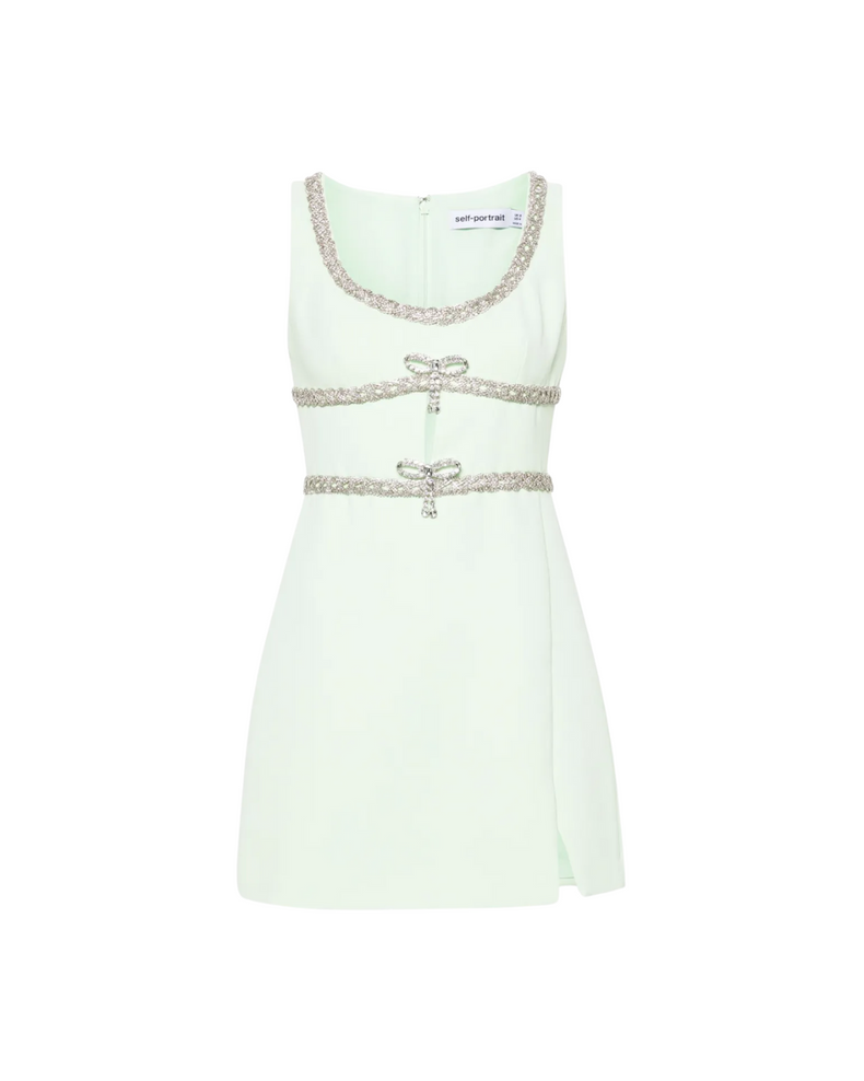 Mint Diamante Bow Trim Mini Dress