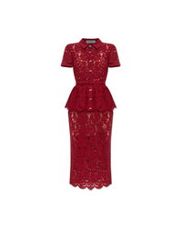 Burgundy Lace Peplum Midi Dress