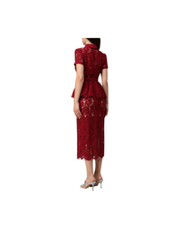 Burgundy Lace Peplum Midi Dress