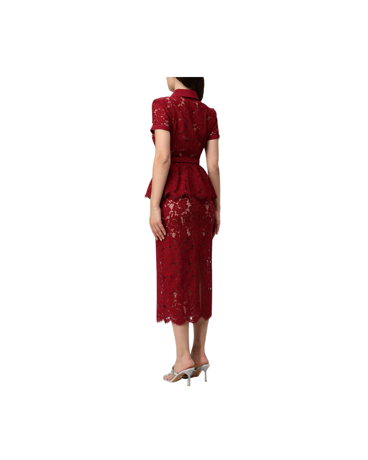 Burgundy Lace Peplum Midi Dress