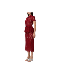 Burgundy Lace Peplum Midi Dress