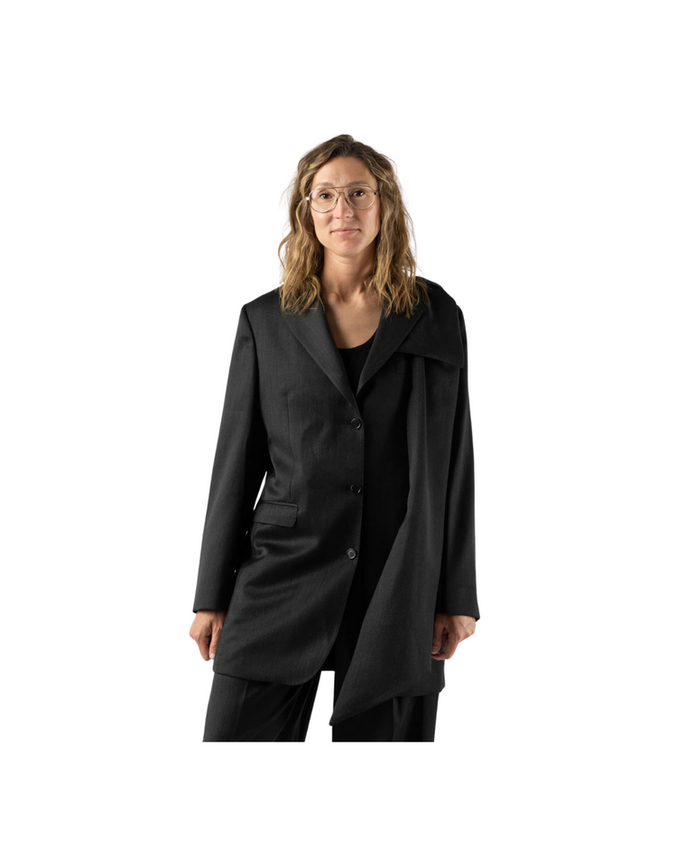 Longline Plunge Jacket With Bow Detail