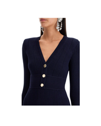 Navy Pointelle Knit Mini Dress