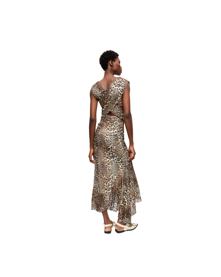 Printed Marl Mesh Long Ruched Crossover Dress