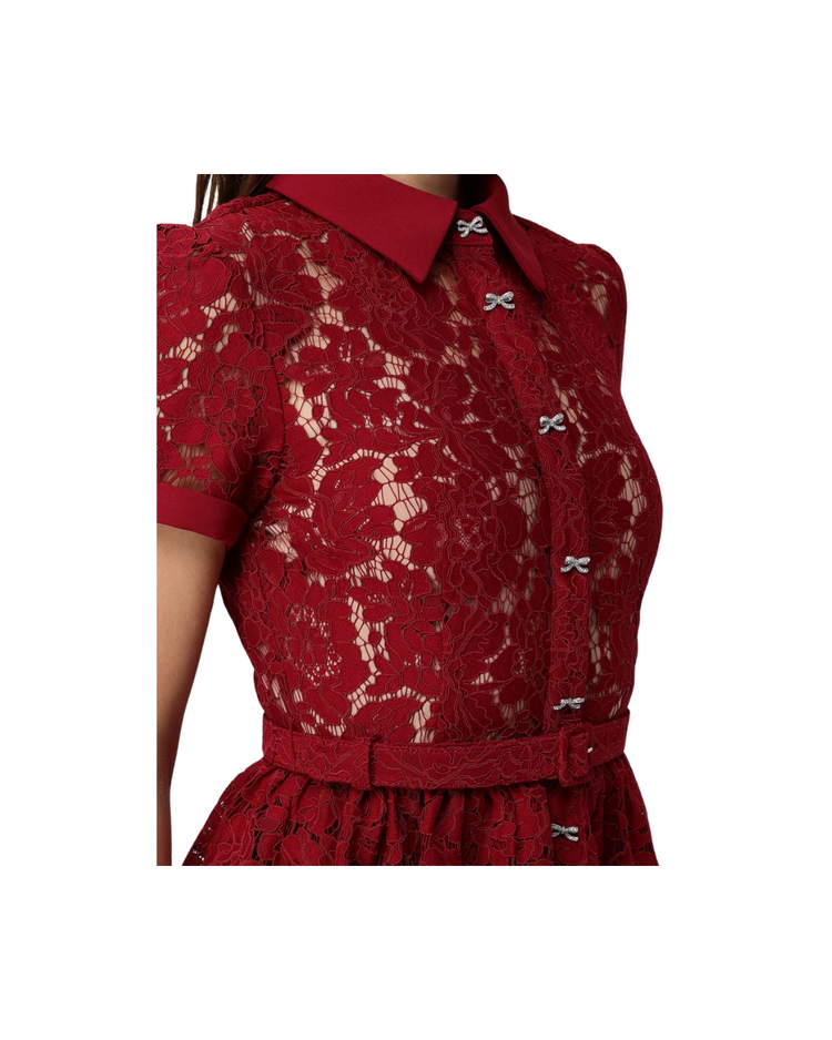 Burgundy Lace Peplum Midi Dress
