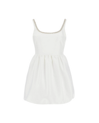 White Taffeta Diamante Mini Dress