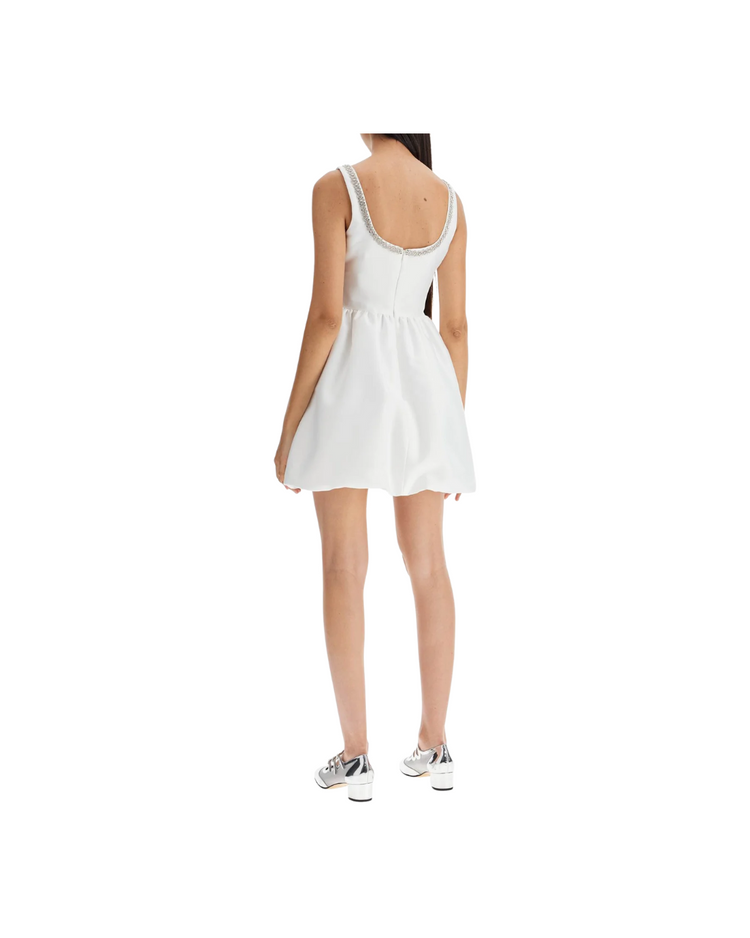 White Taffeta Diamante Mini Dress