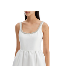 White Taffeta Diamante Mini Dress