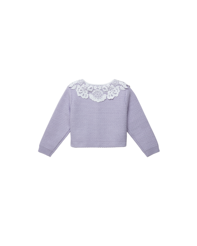 Lilac Knit Lace Collar Cardigan