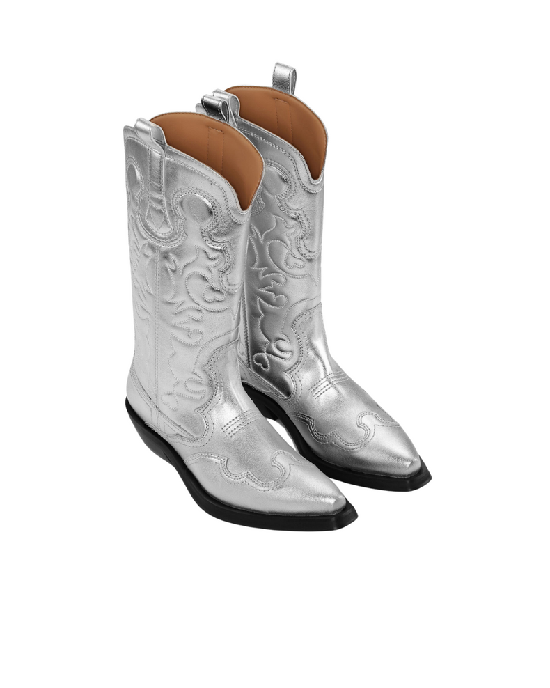 Mid Shaft Embroidered Western Silver