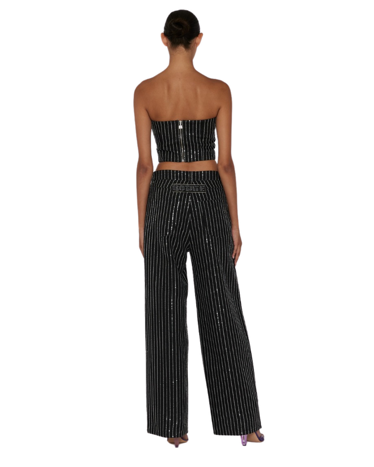 Sequin Twill Wide Pants Black