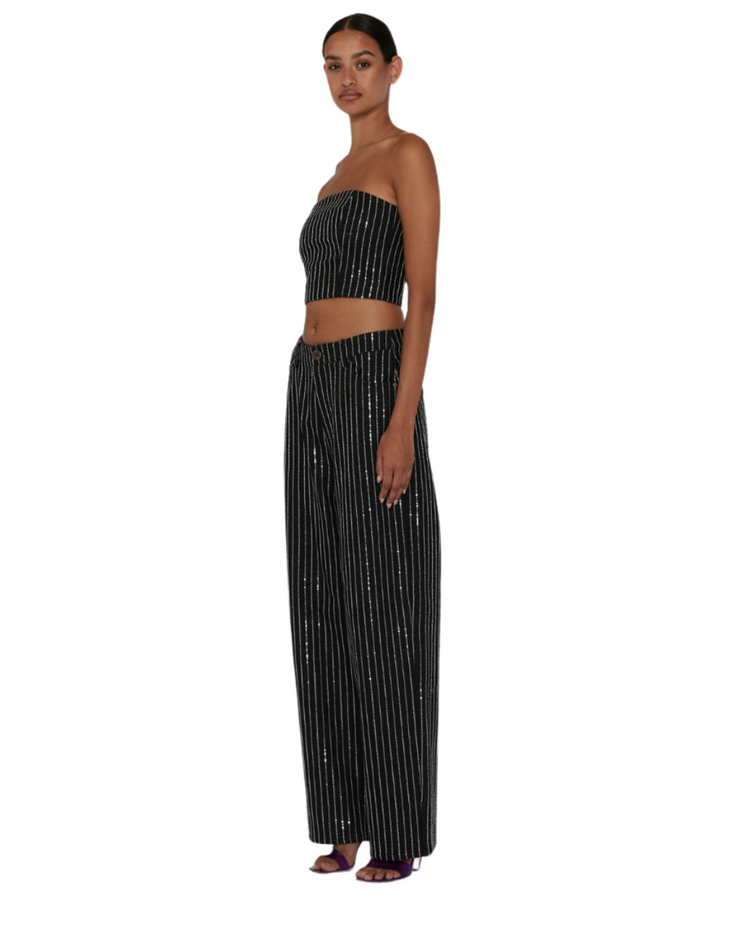 Sequin Twill Wide Pants Black