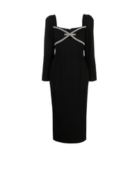 Black Diamante Bow Midi Dress