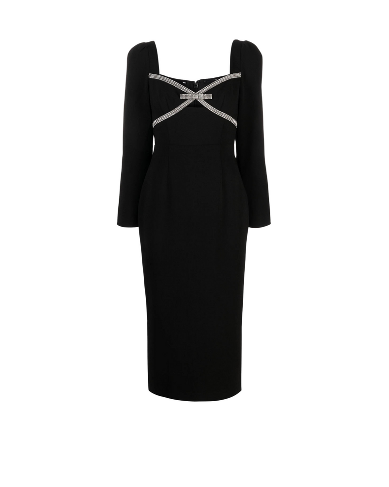 Black Diamante Bow Midi Dress