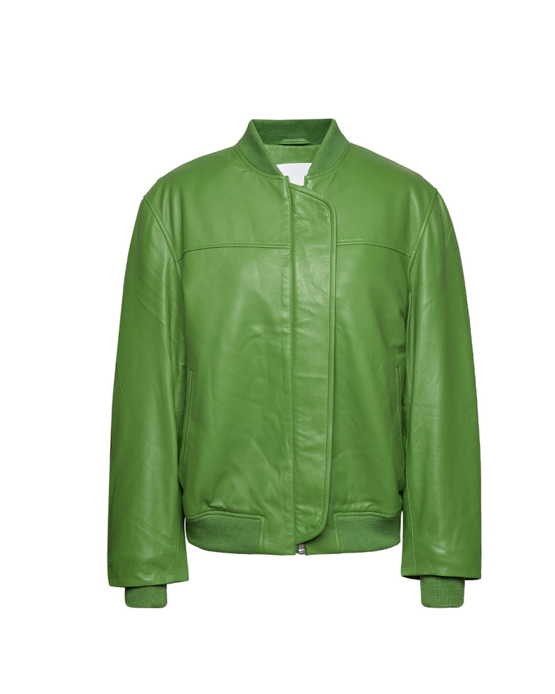 Leather Bomber Jacket Forest Green