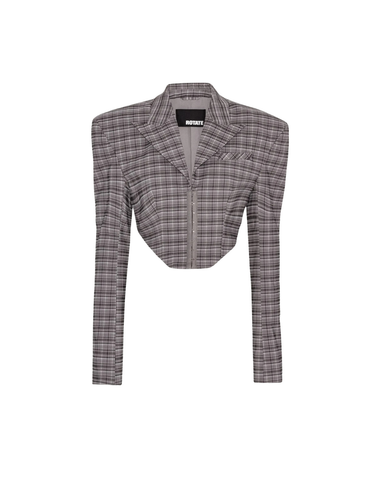 Stretchy Crop Blazer Gray Check