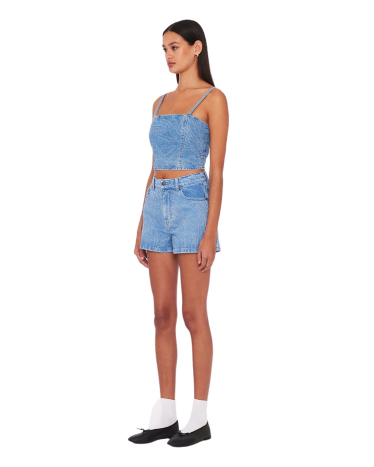 Rhinestone Denim Shorts Light Blue Denim