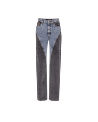 Straight Patchwork Jeans Medium Blue Denim