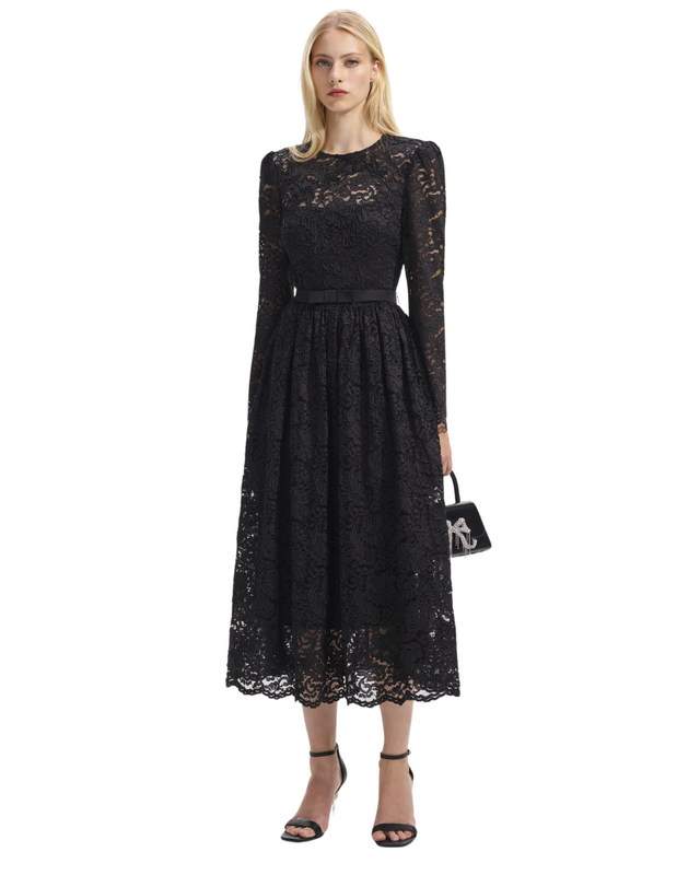 Black Cord Lace Midi Dress