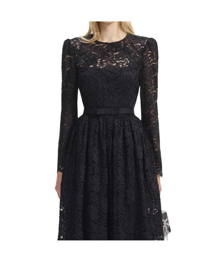 Black Cord Lace Midi Dress