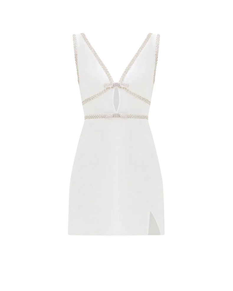 White Bonded Crepe Mini Dress