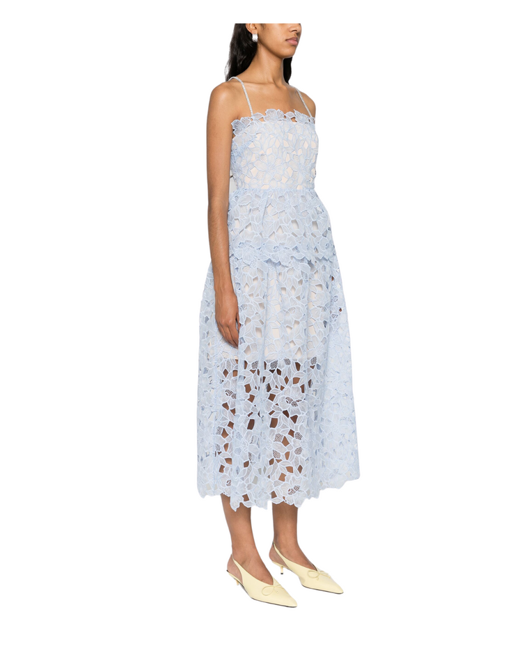 Blue Organza Lace Midi Dress