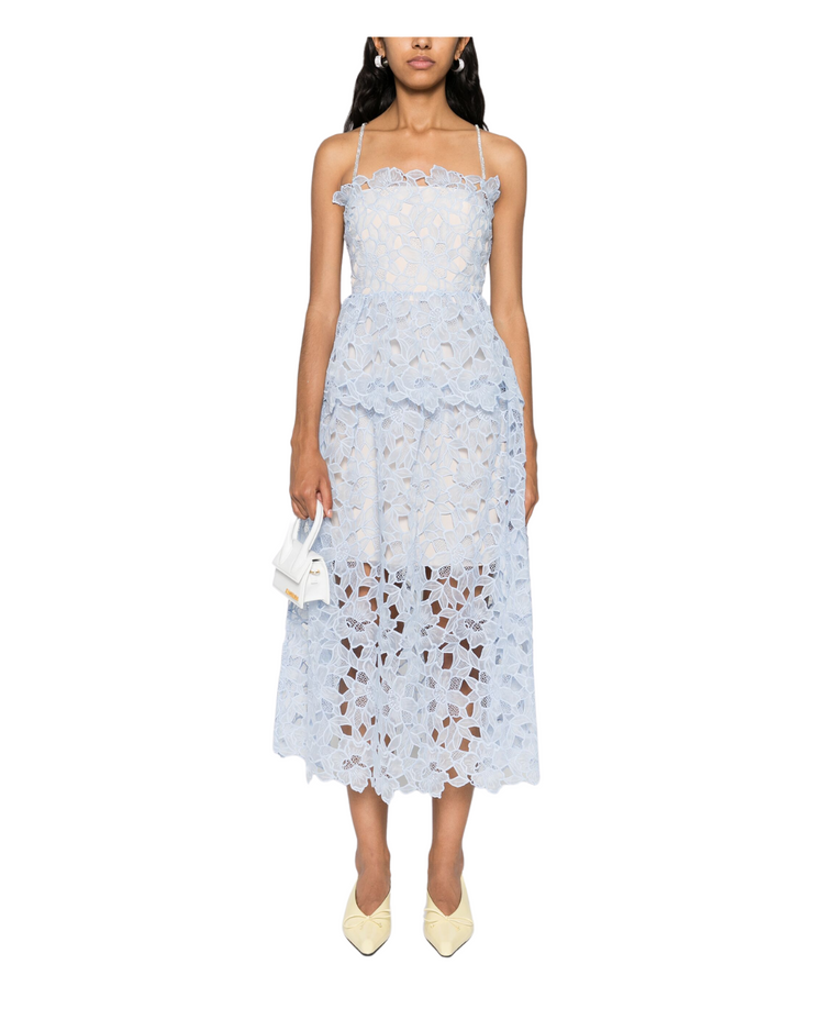 Blue Organza Lace Midi Dress