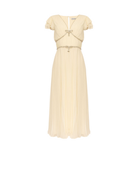 Cream Chiffon Pleated Midi Dress