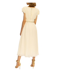 Cream Chiffon Pleated Midi Dress