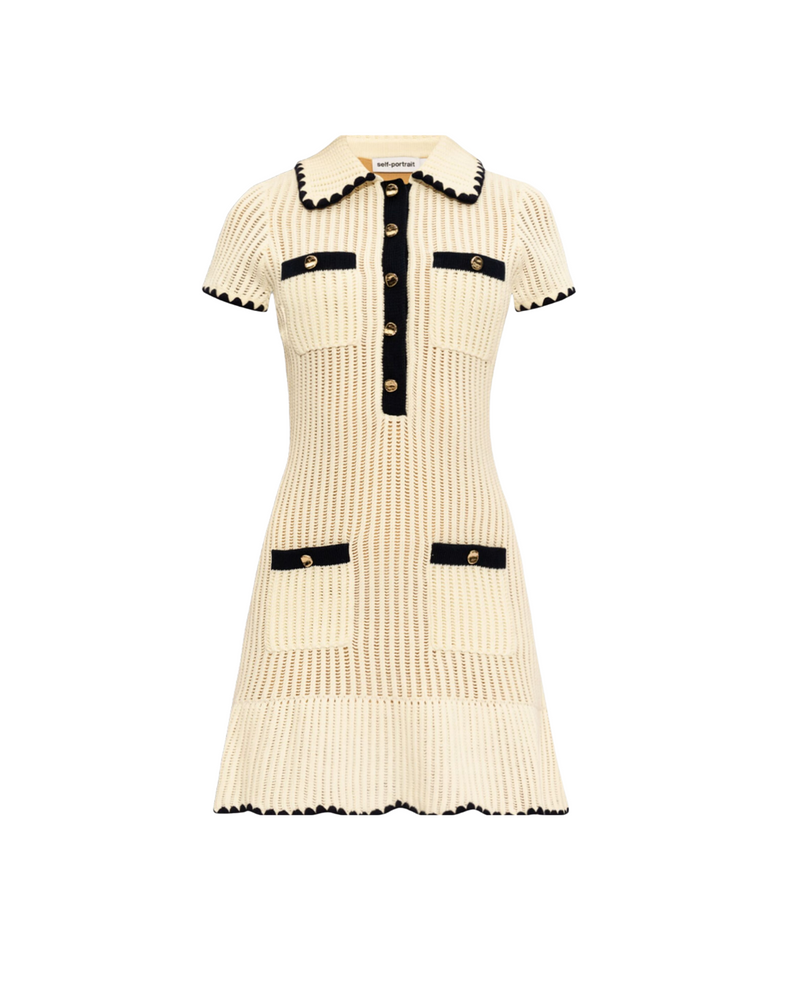 Cream Crochet Collared Mini Dress