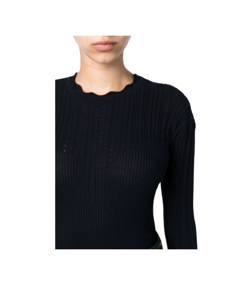 Transparent Block Knit Blouse Navy