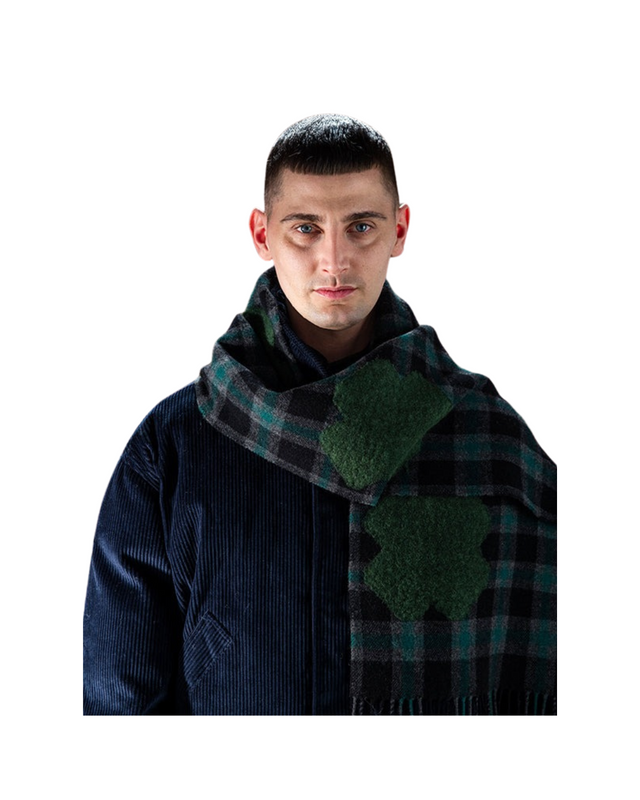 Cross Wool Scarf Olive Grid Cross