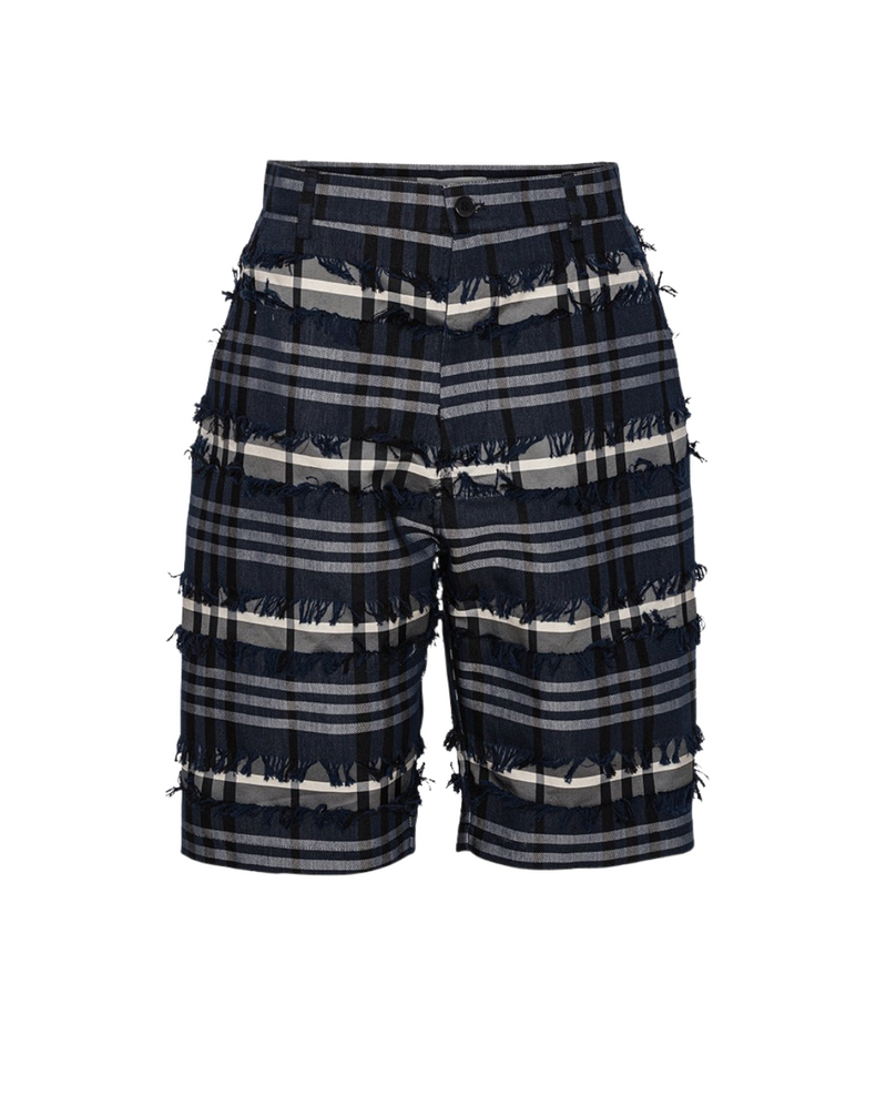 Fast Shorts Navy Black Fringe Checks