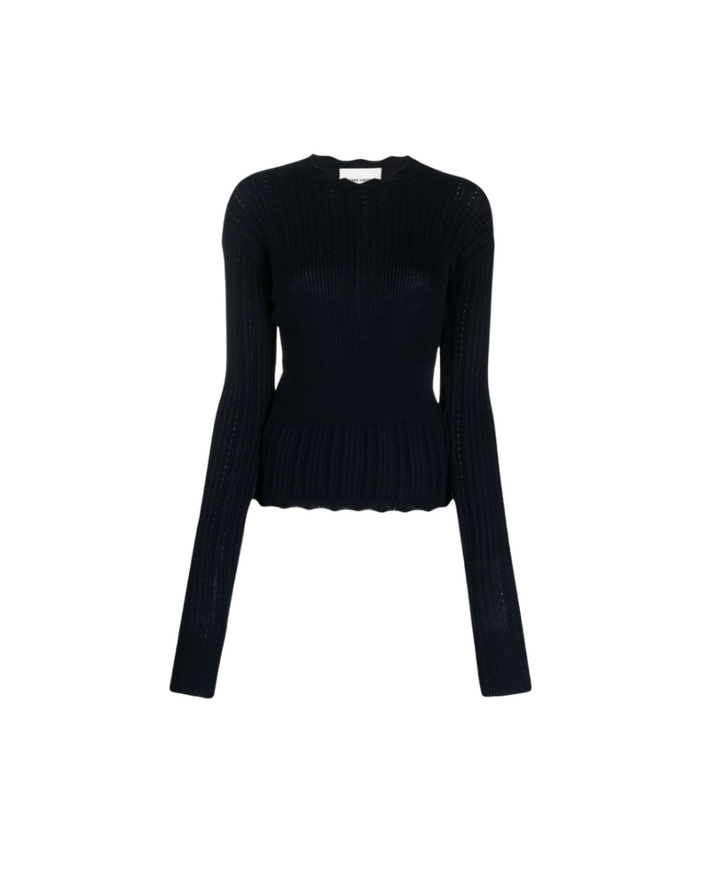 Transparent Block Knit Blouse Navy